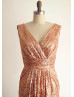 Rose Gold Sequin Deep V Back Bridesmaid Dress